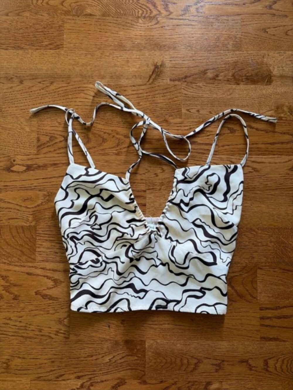 NWT Abercrombie Women's Satin Corset Cami Crop Cream Brown Tank Wave Lines XXS